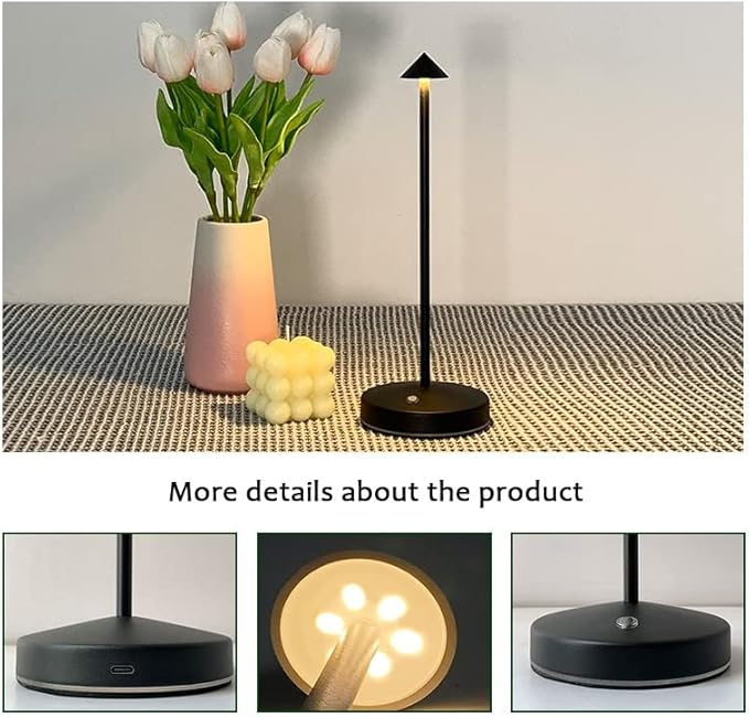 Cordless Table Lamps,Rechargeable Led Touch Bar Lamp, Portable Battery Desk Lamp,2 Level Brightness Dimmable Night Light,Minimalist Design, for Living Room/Restaurant/Couple Dinner/(Black)