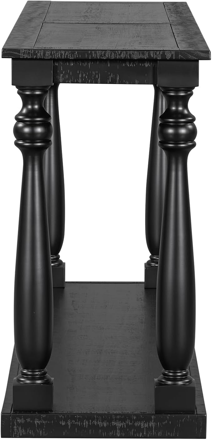 63 Inch Console Table with 4 Vase-Leg, Vintage Wood Grain Sofa Table Behind Couch, Narrow Entryway Accent Table for Living Room, Entrance, Hallway, Foyer, Bedroom, Apartments, Black