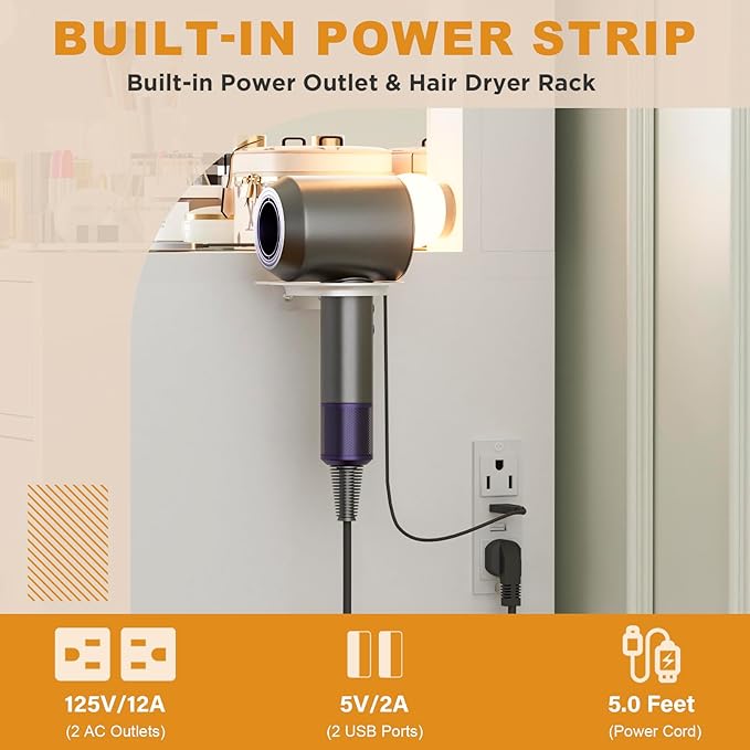 Likein Vanity Desk with Mirror and Lights, 47‘’ Glass Top Vanity with Power Strip, 9 Drawers Makeup Vanity with Lighted Mirror and Chair, 3 Lighting Modes Adjustable Brightness