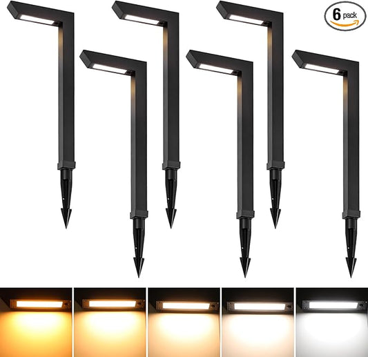 Energetic 5CCT Low Voltage Landscape Lights, 5W 200LM IP65 Waterproof LED Pathway Lights, 50000 Hrs, Outdoor Landscape Lighting, Square Modern Side Lit, Die-cast Aluminum Housing, ETL, Black, 6 Pack