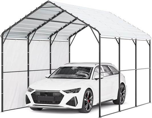 VEVOR Heavy Duty Metal Carport, 10' x 15' Outdoor Carport with Galvanized Steel Frame & Roof, Car Tent Garage Shade with Removable Sidewalls, Multi-Use Car Shelter for Pickup, Boat, Car & Tractors