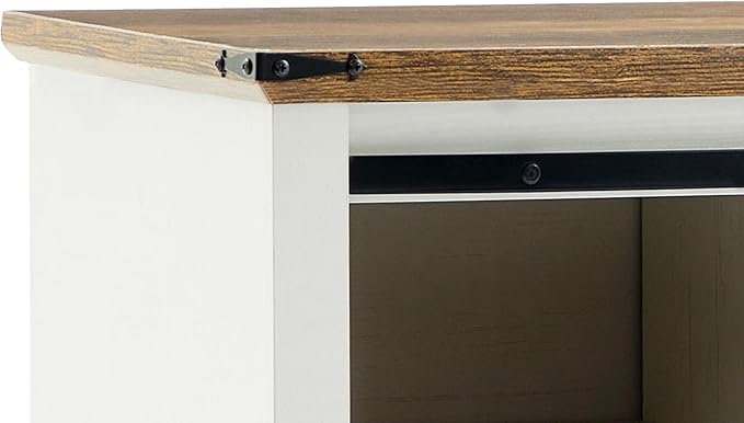 Farmhouse TV Stand for 65 inch TV, Rustic Wood Entertainment Center with Power Outlets & Sliding Barn Doors Media Consoles Cabinet 3 Adjustable Shelves for Living Room, Rustic White