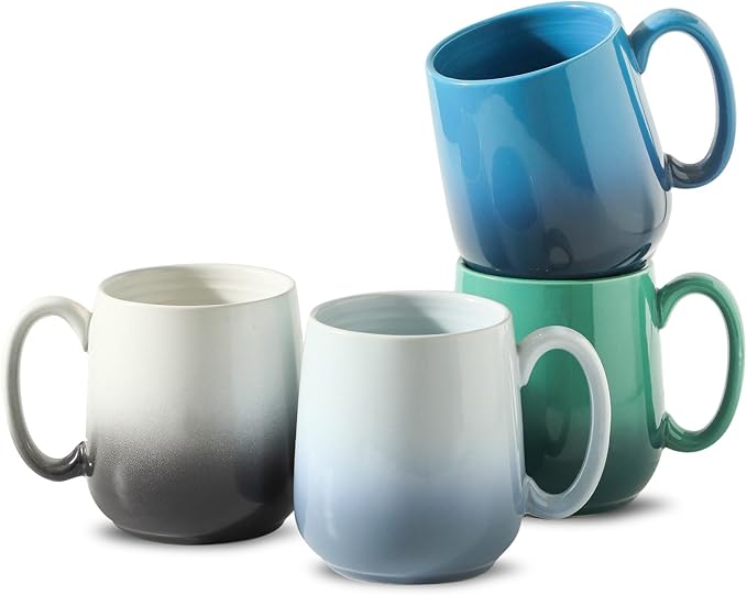 Hasense Ceramic Coffee Mugs Set of 4, 15 OZ Coffee Cups for Women/Men, Engagement Gifts, Microwavable & Dishwasher Safe, Gradient Multicolor