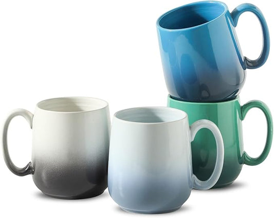 Hasense Ceramic Coffee Mugs Set of 4, 15 OZ Coffee Cups for Women/Men, Engagement Gifts, Microwavable & Dishwasher Safe, Gradient Multicolor