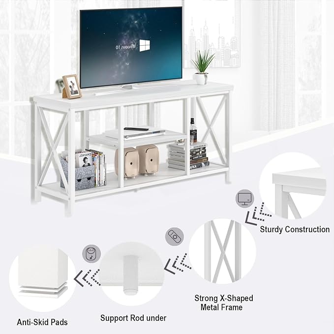 EXCEFUR Modern White TV Stand with Storage Shelves, Entertainment Center for TV up to 55 inch, Media TV Console Table and TV Cabinet for Living Room Bedroom, 47 Inch