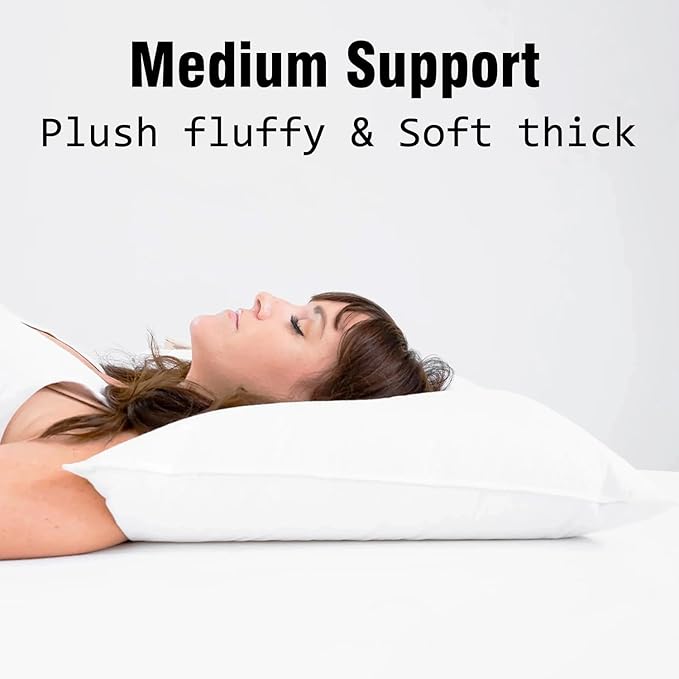 Hotel Collection Bed Pillows Queen Size Set of 4 Back Sleeper Pillow for Adults Stomach Kids Side Sleeping Medium Soft Plush Fluffy White 20x30 inches
