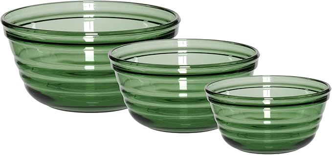 Anchor Hocking Ribbed Mixing Bowls (3-Piece, Fern Green Glass, dishwasher safe)