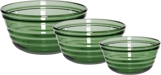 Anchor Hocking Ribbed Mixing Bowls (3-Piece, Fern Green Glass, dishwasher safe)