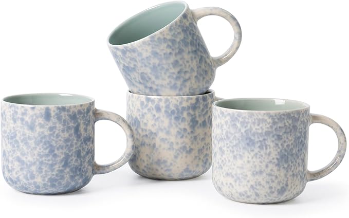 MONITO 12 OZ Coffee Mugs Set of 4, Ceramic Coffee Mugs,Modern Coffee Mugs Set with handle for Tea/Latte/Cappuccino/Milk/Cocoa. (BLUE, 4 Count（Pack of 1)
