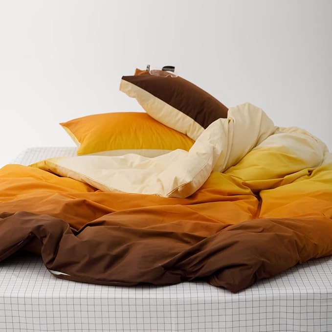 Luxlovery Gradient Orange Comforter Set Full Orange and Brown Bedding Set Beige Yellow Minimalist Bedding Set Soft Breathable Blanket Quilts Colorful Comforter Set for Full Bed