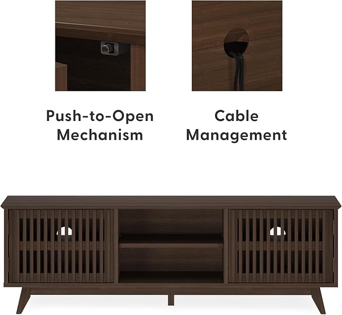 Plank+Beam Mid-Century Modern Wood TV Stand, Solid Wood Entertainment Console with Storage, 59" L x 16" W x 19" H, Walnut