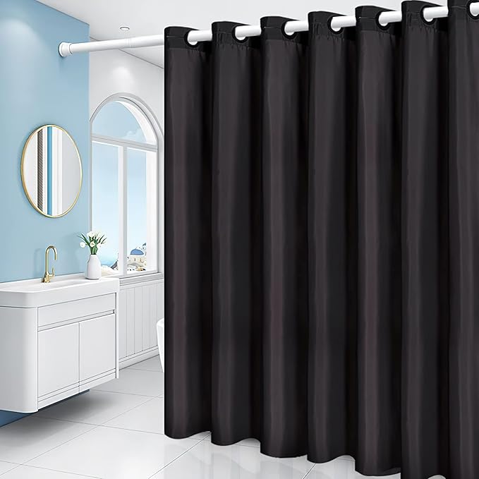 Black No Hook Shower Curtain,Polyester Fabric Shower Curtains for Bathroom with 10 Split Grommets,Waterproof & Machine Washable,Modern Hotel Grade,Standard Size,72x72 Inch