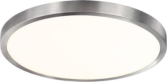 Flush Mount Ceiling Light Fixture, 14 Inch LED Modern Kitchen Light, Slim Dimmable Brushed Nickel Flush Mount Light for Low Ceiling, Laundry, Hallway, Metal and Glass Lighting, 26W, 3000K