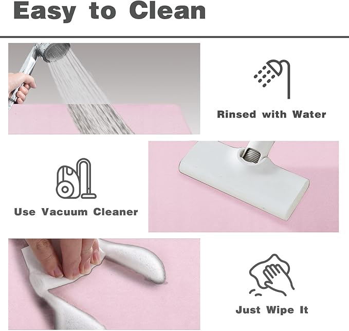 Pink Bath Mat, Bathroom Rugs Non Slip Washable Thin Absorbent Quick Dry Bath Mat Fits Under Door Bathroom Floor Mat Perfect for Bath, Shower, or Sink 20"x30" Pink