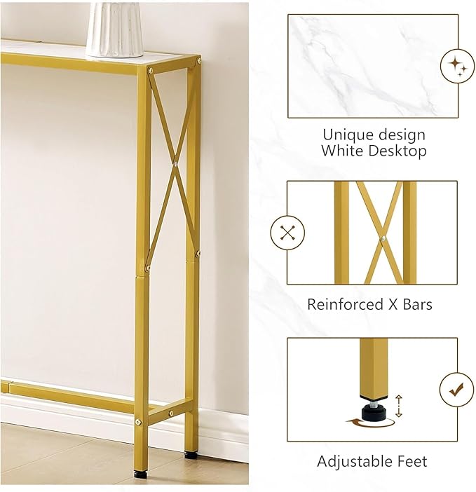 70" Gold Sofa Table,Console Table,Behind Couch Table, Entryway Table Skinny Stand for Hallway, Living Room, Bedroom