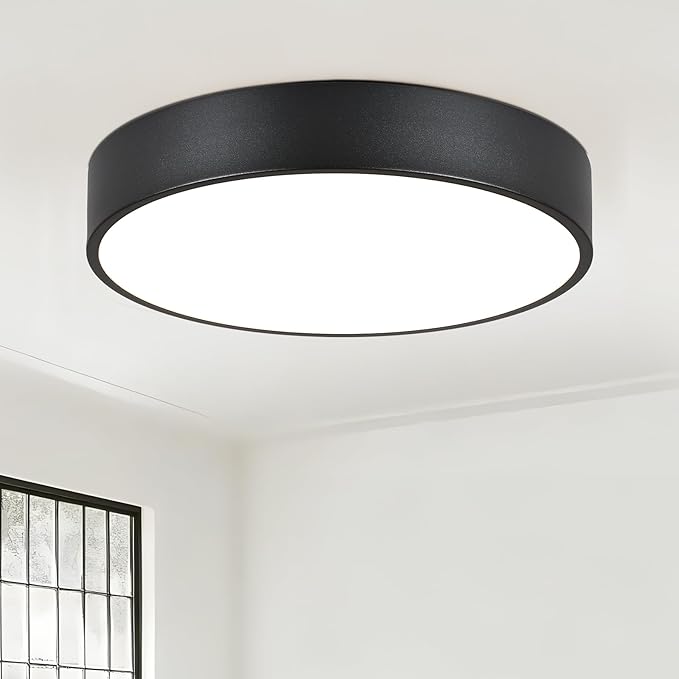 15.8 Inch Black Flush Mount Ceiling Light Fixture, 3-Light Minimalist Close to Ceiling Lights, Industrial Ceiling Lamp for Hallway, Kitchen Island,Balcony, Bathroom,Laundry, Porch, Foyer