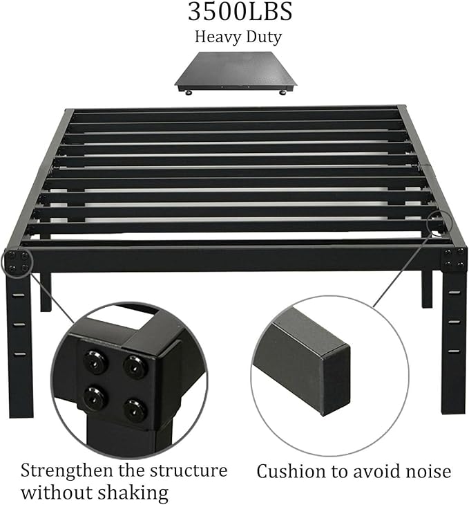 Twin Bed Frames, Heavy Duty Metal Frames with Steel Slats Support, No Box Spring Needed, 16 Inch High Metal Platform Bed Frames with Storage, Non-Slip and Noise-Free, Black