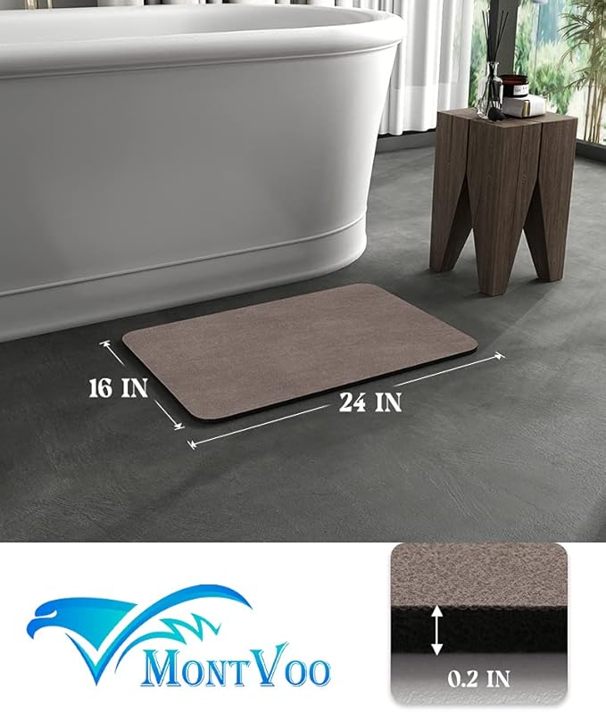 MontVoo -Bath Mat Rug-Rubber Backing Non Slip Quick Dry Absorbent Thin Bathroom Rugs Fit Under Door-Faux Suede Surface Bathroom Floor Mats-Shower Rug for in Front of Bathtub Shower Brown 16"x24"