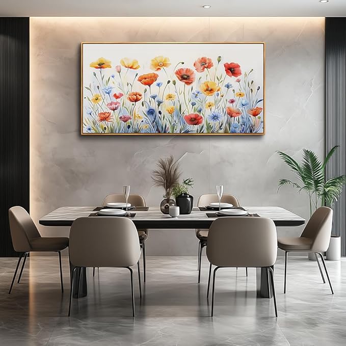 PHAOHUAXM Large Framed Canvas Wall Art For Living Room Wall Decoration For Bedroom Abstract Ink-Wash Flower Painting Wood Frame Dining Room Decor Artwork Prints Home Decor Ready To Hang 20"X40"