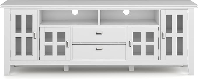 SIMPLIHOME Artisan SOLID WOOD 72 Inch Wide Contemporary TV Media Stand in White for TVs up to 80 Inches, For the Living Room and Entertainment Center