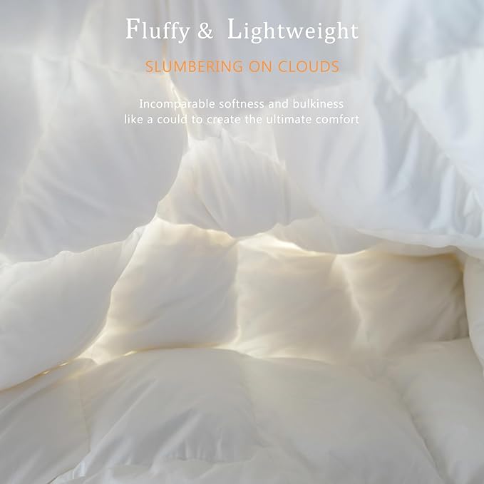 Luxury White Down Fiber Comforter - Down Fiber Duvet Core for All Seasons - Duvet Insert Queen Hotel Collection - Soft and Medium Warmth Comforters,Queen (90 X 90”)