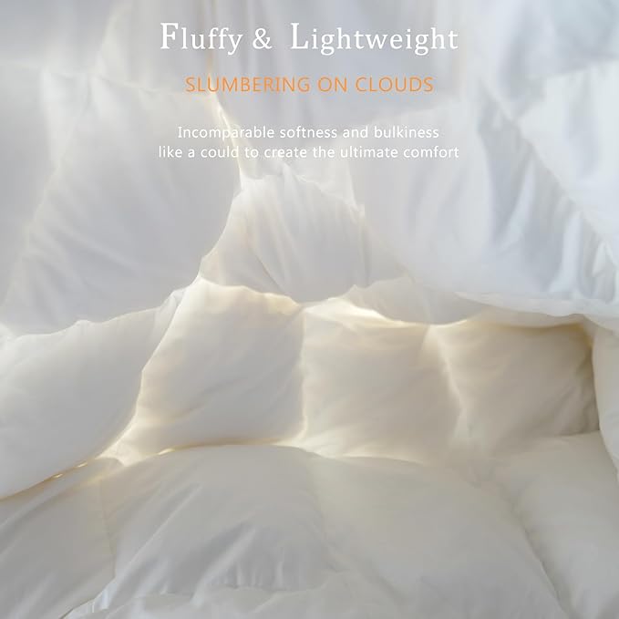 Luxury White Down Fiber Comforter Twin/Twin XL Size - Medium Weight Duvet Insert for All Seasons - Ultra-Soft Hotel Collection Comforters, 40 Oz Fluffy Duvet (68x90)