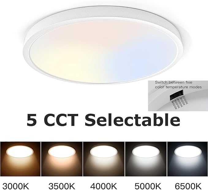 TALOYA LED Ceiling Light Living Room White, 15.8 Inch Thin Flat Modern Flush Mount Lighting Fixture for Bedroom,5 Color Temperatures in 1, 24w Round 0.94 Inch Thickness