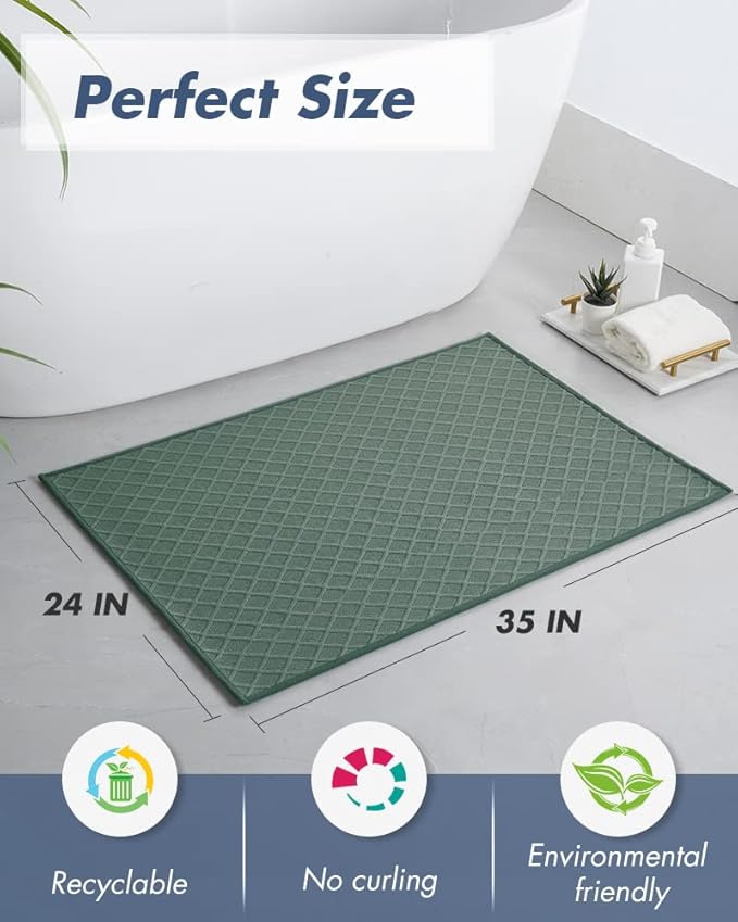 AMOAMI Ultra Thin Bathroom Rugs, Rubber Backed Bath Mats for Bathroom Non Slip, Absorbent Bathroom Mat for Floor, Shower, Sink(Green, 24"x35")