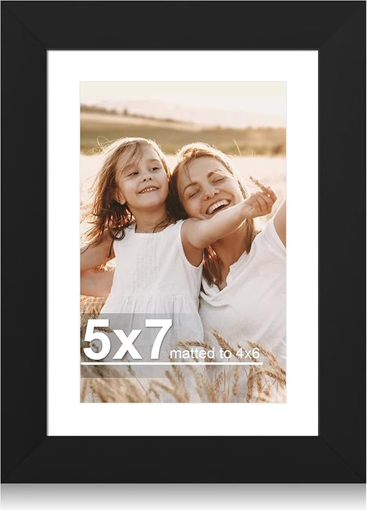 5x7 Picture Frame with Glass, Display Pictures 4x6 with Mat or 5 x 7 without Mat - Wall and Tabletop, 5 by 7 Photo Wooden Frames (Black, 1 Pack)