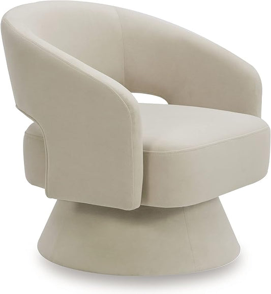 CHITA Swivel Accent Chair Armchair, FSC Certified Velvet Barrel Chair for Living Room Bedroom, Cream