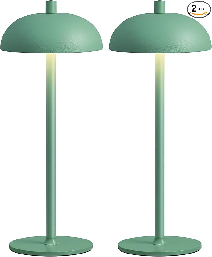 Cordless LED 12" Small Table Lamps Set of 2, Portable Waterproof Desk Lamp, 3 Color Dimming Rechargeable Battery Lights, for Bedroom, Outdoor, Dining Room, Bedside, Baby Night Light (Green)