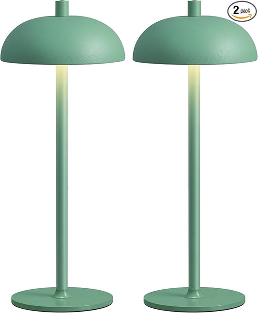 Cordless LED 12" Small Table Lamps Set of 2, Portable Waterproof Desk Lamp, 3 Color Dimming Rechargeable Battery Lights, for Bedroom, Outdoor, Dining Room, Bedside, Baby Night Light (Green)