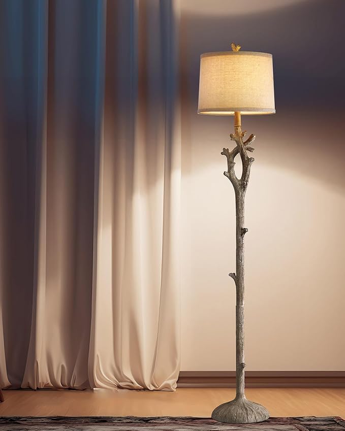 OYEARS Retro Farmhouse Floor Lamp for Living Room Rustic Standing Lamps Tree Trunk Deco Modern Country Vintage Wood Floor Lamp（Brown）