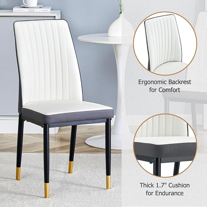 Dining Table Chairs Set for 4, Modern Rectangular Dining Room Table Set PU Leather Upholstered Dining Chairs 55" Dinner Table Set for Kitchen, Dining Room (Dining Table Set for 4, White Grey)