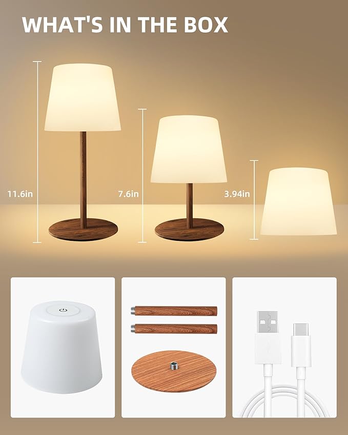 EZVALO Outdoor Cordless Table Lamp, IP65 Waterproof 4500mAh Rechargeble Shower Lamp, Dimmable Touch Lamp, LED Night Light Lamp for Bathroom Patio Camping Restaurant Home（1 Pcs）