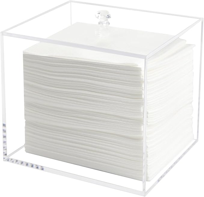 Face Towel Box, Acrylic Facial Disposable Towelettes Holder Container for XL Face Towels and Protects from Dust, Clear