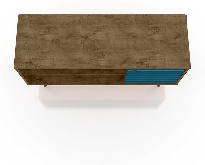 Manhattan Comfort Liberty Mid Century Modern TV Stand for Televisions up to 46 Inches, Bedroom and Living Room Entertainment Center with Storage, Shelves, and Cabinet, 43" Wide, Rustic Brown/Aqua
