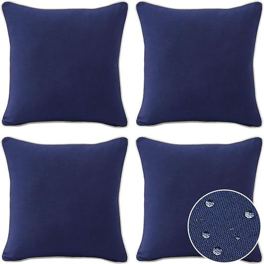 Decorative Outdoor Water Repellent Throw Pillows with Inserts, Set of 4, 18" x18" Pillows for Patio, Backyard, Bed, Couch, and Patio Furniture, Navy