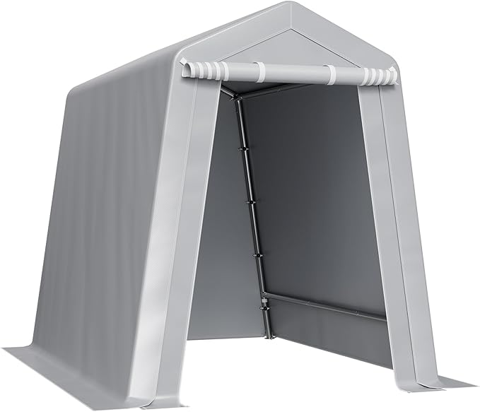 VEVOR 6x8x7 FT Portable Outdoor Storage Shed, Heavy-Duty Waterproof Shelter with Roll-Up Zipper Door & Vents, UV-Resistant Carport for Motorcycle, Bike, Lawn Mower, Tools �Gray