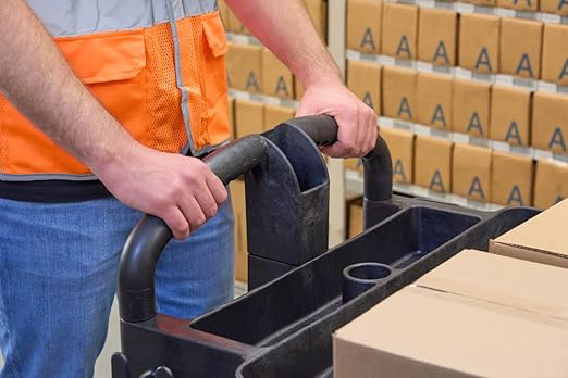 Rubbermaid Commercial Products 2-Shelf Utility/Service Cart, Medium, Black, Lipped Shelves, Ergonomic Handle, 500 Lbs Capacity, forfor Warehouse/Garage/Cleaning/Manufacturing