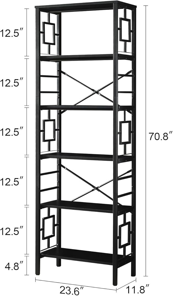 HOMISSUE Tall Bookshelf, Industrial Bookshelf with Metal Frame and Open Shelves, 6 Tier Metal Bookshelves and Bookcases, Rustic Bookcase, Tall Book Shelf for Office, Living Room and Bedroom, Black