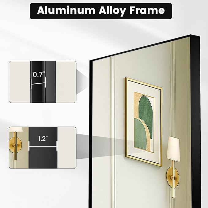 Black Bathroom Vanity Mirror 30x36 Inch, Rectangle Matte Black Bathroom Mirror, Square Corner, Tempered Glass, Bedroom, Living Room, Entryway, Wall Mounted(Vertical/Horizontal)