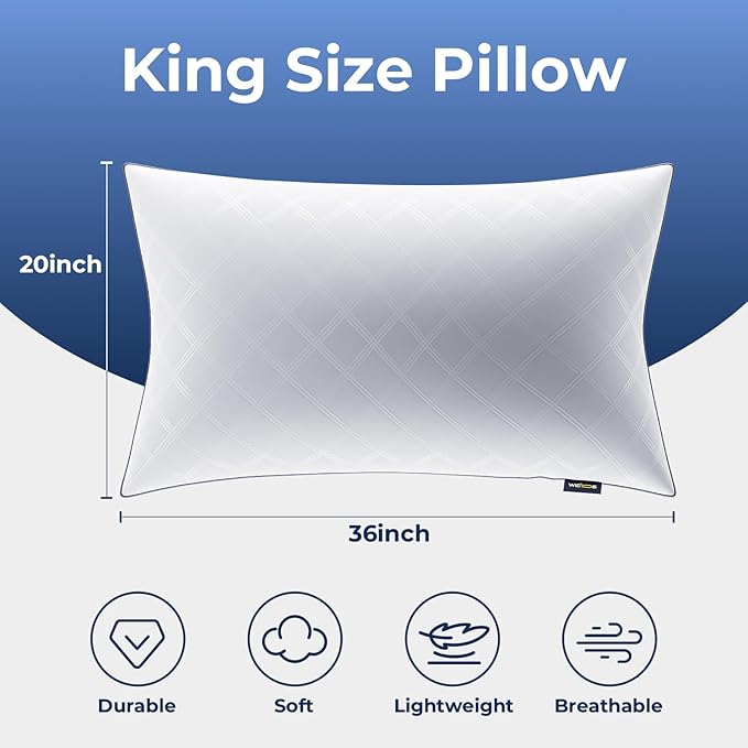 Bed Pillows King Size Set of 2, Pillow for Sleeping Premium Soft/Firm Hotel Bedding Pillow for Back, Stomach or Side Sleepers（White）