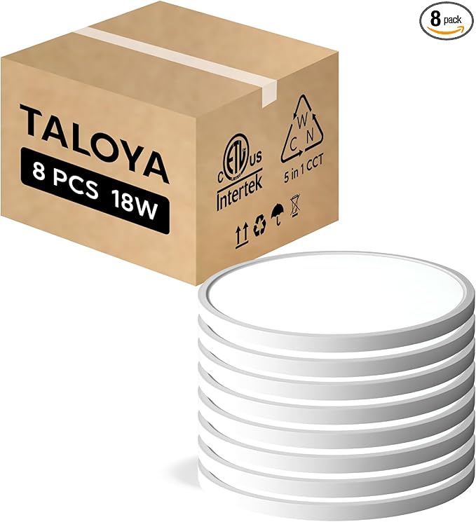 TALOYA Flush Mount Ceiling Light,8 Pack,10 Inch,18W,5000K Daylight Super Slim LED Ceiling Light for Bedroom, Living Room, Kitchen, Laundry and Hallway