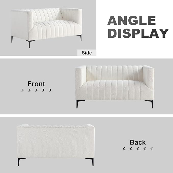 Get Set Style Modern Accent Loveseat Sofa Couch,Tufted Boucle Upholstered Sherpa Deep Seat Cloud Couch with 2 Pillows,Comfy 2 Seater Love Seat for Living Room Apartment Office Lounge Studio (White)