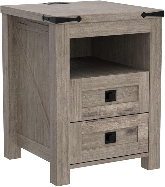 T4TREAM Nightstand with Charging Station, End Table, Side Table with 2 Drawers Storage Cabinet for Bedroom, Living Room, Farmhouse Design, Wood Rustic,Light Rustic Oak