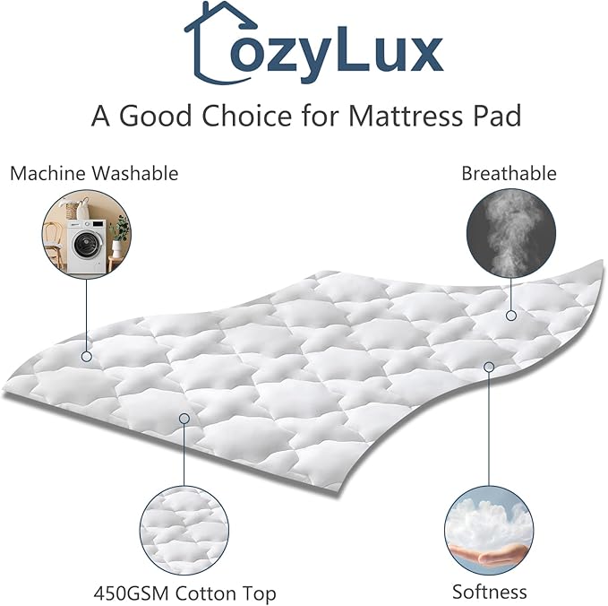 Cozylux Twin XL Cotton Mattress Pad Deep Pocket Quilted Mattress Cover Extra Long for College Dorm PillowTop Mattress Protector Up to 20", Fitted Sheet Mattress Cover, 39x80 inches, White