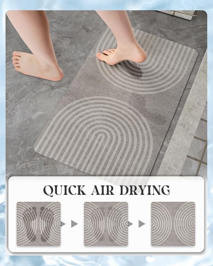 MontVoo -Bath Mat-Non Slip Thin Bathroom Rugs Fit Under Door- Quick Dry Absorbent Faux Suede Surface Grey Bathroom Floor Mats-Shower Rug for in Front of Bathtub Shower Grey & Beige 17x27.5