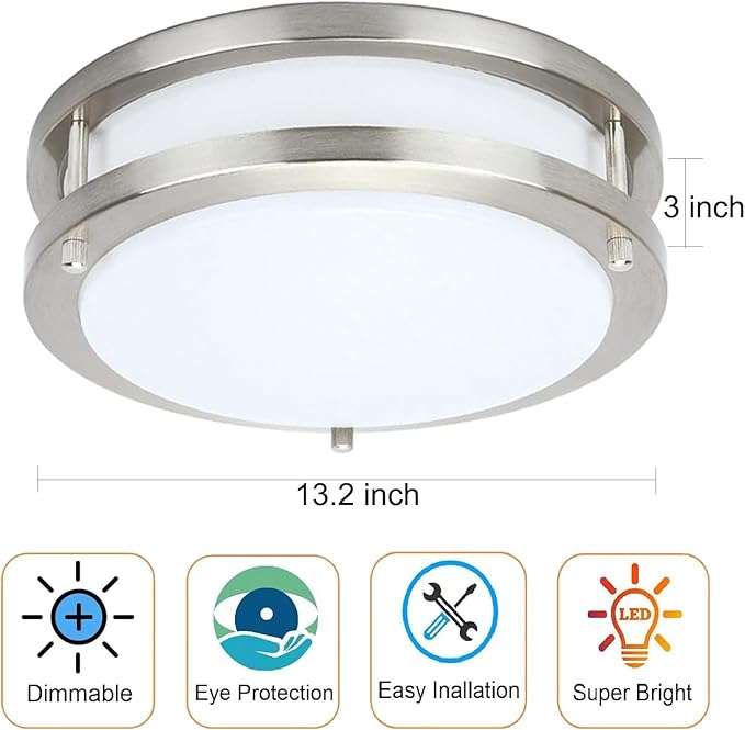Drosbey 48W Dimmable LED Ceiling Light Fixture, Kitchen Light Fixtures, Flush Mount Ceiling Lights for Bedroom, Bathroom, 3000K/4000K/5000K Selectable, Super Bright 5000LM