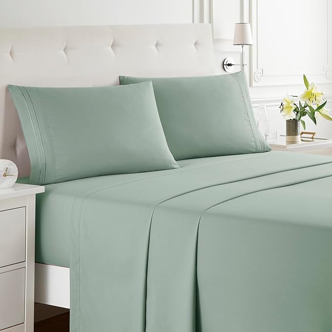 Clara Clark Bed Sheets, Premier 1800 Series Bed Sheet Set, Deep Pocket, Wrinkle, Fade, Stain Resistant, Luxury Soft Bedding Sheets & Pillowcases, California King, Ice Green